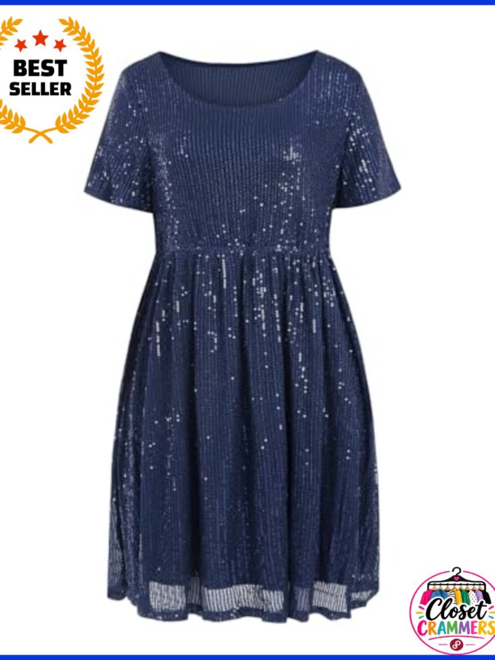 Plus Size Sequin Mini Dress Short Sleeve A-Line Cocktail Party Dress